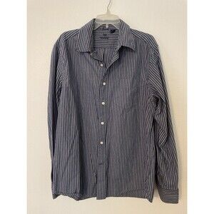 Gap Modern Oxford Mens Sz L Long Sleeve Cotton Blue Striped Button-Down Shirt